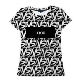 Женская футболка 3D с принтом VERSUS BATTLE-XXOC , 100% полиэфир ( синтетическое хлопкоподобное полотно) | прямой крой, круглый вырез горловины, длина до линии бедер | rap | versus battle | xxoc | битва | молодежный стиль | рэп | рэп батл | рэп битва | рэперы