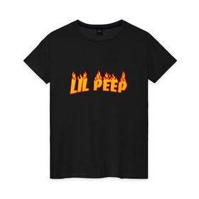 Женская футболка хлопок с принтом Lil Peep flame , 100% хлопок | прямой крой, круглый вырез горловины, длина до линии бедер, слегка спущенное плечо | lil peep | rap | густав ор | лил пип | рэп