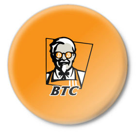 Значок с принтом BITCOIN в стиле KFC ,  металл | круглая форма, металлическая застежка в виде булавки | Тематика изображения на принте: bitcoin | btc | crypto | kfc | биткоин | валюта | деньги | криптовалюта | цифровое золото