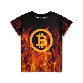 Детская футболка 3D с принтом BITCOIN FIRE , 100% гипоаллергенный полиэфир | прямой крой, круглый вырез горловины, длина до линии бедер, чуть спущенное плечо, ткань немного тянется | Тематика изображения на принте: bitcoin | btc | coin | crypto | ethereum | money | orange | биткоин | валюта | деньги | известные | криптовалюта | логотип | монета | надписи.cash | оранжевый | цвет | цифровое золото | эфир