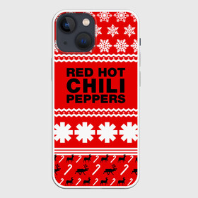 Чехол для iPhone 13 mini с принтом Праздничный RHCP ,  |  | red hot chili peppers | rhcp | альтернативный | группа | джош клингхоффер | знак | красные острые перцы чили | красный | метал | надпись | новогодний | новый год | праздник | ред хот ч | рождество | рок | рхчп | рэп