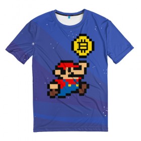 Мужская футболка 3D с принтом Mario Bitcoin , 100% полиэфир | прямой крой, круглый вырез горловины, длина до линии бедер | bitcoin | mario | биткоин | деньги | марио