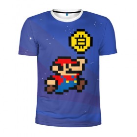Мужская футболка 3D спортивная с принтом Mario Bitcoin , 100% полиэстер с улучшенными характеристиками | приталенный силуэт, круглая горловина, широкие плечи, сужается к линии бедра | bitcoin | mario | биткоин | деньги | марио