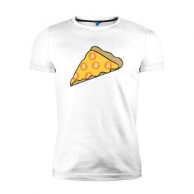 Мужская футболка премиум с принтом Pizza , 92% хлопок, 8% лайкра | приталенный силуэт, круглый вырез ворота, длина до линии бедра, короткий рукав | bitcoin | pizza | биткоин | деньги | пицца
