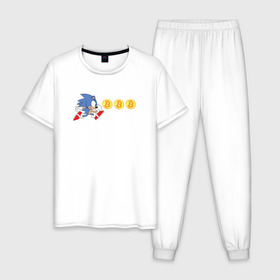 Мужская пижама хлопок с принтом Соник , 100% хлопок | брюки и футболка прямого кроя, без карманов, на брюках мягкая резинка на поясе и по низу штанин
 | bitcoin | sonic | биткоин | деньги | соник