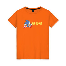 Женская футболка хлопок с принтом Соник , 100% хлопок | прямой крой, круглый вырез горловины, длина до линии бедер, слегка спущенное плечо | bitcoin | sonic | биткоин | деньги | соник