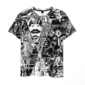 Мужская футболка 3D с принтом Стикербомбинг NEW искусство , 100% полиэфир | прямой крой, круглый вырез горловины, длина до линии бедер | Тематика изображения на принте: искусство | стикер | стикербомбинг | чб | чернобелый