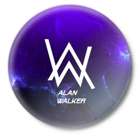 Значок с принтом Alan Walker SPACE COLLECTION ,  металл | круглая форма, металлическая застежка в виде булавки | alan walker | club | music | абстракция | клубная музыка | космос | краски | музыка