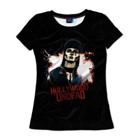 Женская футболка 3D с принтом Hollywood Undead , 100% полиэфир ( синтетическое хлопкоподобное полотно) | прямой крой, круглый вырез горловины, длина до линии бедер | 