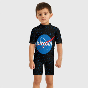 Детский купальный костюм 3D с принтом BITCOIN в стиле NASA , Полиэстер 85%, Спандекс 15% | застежка на молнии на спине | bitcoin | btc | crypto | биткоин | валюта | деньги | криптовалюта | майнер | майнинг | цифровое золото