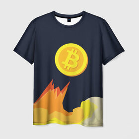 Мужская футболка 3D с принтом BITCOIN UP , 100% полиэфир | прямой крой, круглый вырез горловины, длина до линии бедер | bitcoin | btc | crypto | биткоин | валюта | деньги | криптовалюта | майнер | майнинг | цифровое золото