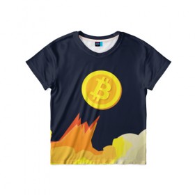 Детская футболка 3D с принтом BITCOIN UP , 100% гипоаллергенный полиэфир | прямой крой, круглый вырез горловины, длина до линии бедер, чуть спущенное плечо, ткань немного тянется | Тематика изображения на принте: bitcoin | btc | crypto | биткоин | валюта | деньги | криптовалюта | майнер | майнинг | цифровое золото