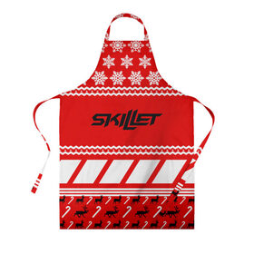 Фартук 3D с принтом Праздничный Skillet , 100% полиэстер | общий размер — 65 х 85 см, ширина нагрудника — 26 см, горловина — 53 см, длина завязок — 54 см, общий обхват в поясе — 173 см. Принт на завязках и на горловине наносится с двух сторон, на основной части фартука — только с внешней стороны | skilet | skillet | альтернативный | гранж | группа | джен леджер | джон купер | знак | индастриал | кори купер | красный | метал | надпись | новогодний | новый год | ню | пост | праздник | рождество | рок