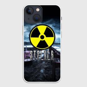 Чехол для iPhone 13 mini с принтом S.T.A.L.K.E.R. ,  |  | stalker | буквы | волки | грузовик | зил | знак | игра | ммо | мрак | мрачный | надпись | опасность | припять | птицы | радиация | рпг | сталкер | фон | чернобыль | шутер