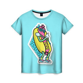 Женская футболка 3D с принтом Хот-Дог , 100% полиэфир ( синтетическое хлопкоподобное полотно) | прямой крой, круглый вырез горловины, длина до линии бедер | 90s style | food | hot dog | pop art | style | еда | поп арт | стиль 90 х | хот дог