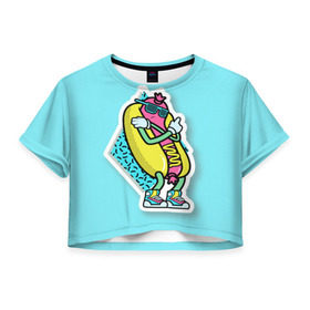 Женская футболка 3D укороченная с принтом Хот-Дог , 100% полиэстер | круглая горловина, длина футболки до линии талии, рукава с отворотами | Тематика изображения на принте: 90s style | food | hot dog | pop art | style | еда | поп арт | стиль 90 х | хот дог