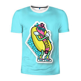 Мужская футболка 3D спортивная с принтом Хот-Дог , 100% полиэстер с улучшенными характеристиками | приталенный силуэт, круглая горловина, широкие плечи, сужается к линии бедра | 90s style | food | hot dog | pop art | style | еда | поп арт | стиль 90 х | хот дог