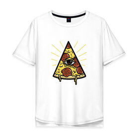 Мужская футболка хлопок Oversize с принтом Божественная пицца , 100% хлопок | свободный крой, круглый ворот, “спинка” длиннее передней части | вкусняшка | глаз | еда | пицца | фаст фуд | хавчик