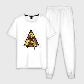 Мужская пижама хлопок с принтом Божественная пицца , 100% хлопок | брюки и футболка прямого кроя, без карманов, на брюках мягкая резинка на поясе и по низу штанин
 | вкусняшка | глаз | еда | пицца | фаст фуд | хавчик