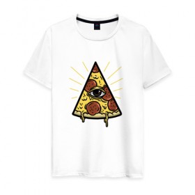 Мужская футболка хлопок с принтом Божественная пицца , 100% хлопок | прямой крой, круглый вырез горловины, длина до линии бедер, слегка спущенное плечо. | вкусняшка | глаз | еда | пицца | фаст фуд | хавчик
