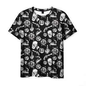 Мужская футболка 3D с принтом Pirates Pattern , 100% полиэфир | прямой крой, круглый вырез горловины, длина до линии бедер | паттерн | пиратский | пираты | черно белый