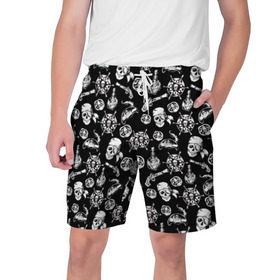 Мужские шорты 3D с принтом Pirates Pattern ,  полиэстер 100% | прямой крой, два кармана без застежек по бокам. Мягкая трикотажная резинка на поясе, внутри которой широкие завязки. Длина чуть выше колен | Тематика изображения на принте: паттерн | пиратский | пираты | черно белый