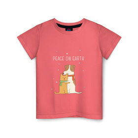 Детская футболка хлопок с принтом Кот и пес , 100% хлопок | круглый вырез горловины, полуприлегающий силуэт, длина до линии бедер | год собаки | котик | мемес | москва | новый год | россия | собака