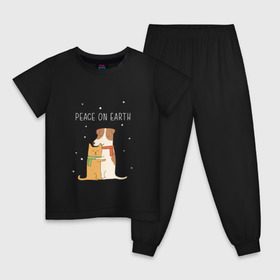 Детская пижама хлопок с принтом Кот и пес , 100% хлопок |  брюки и футболка прямого кроя, без карманов, на брюках мягкая резинка на поясе и по низу штанин
 | год собаки | котик | мемес | москва | новый год | россия | собака