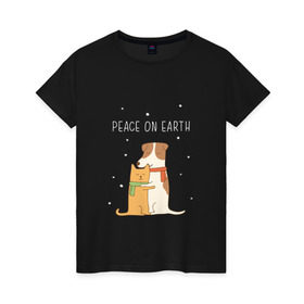 Женская футболка хлопок с принтом Кот и пес , 100% хлопок | прямой крой, круглый вырез горловины, длина до линии бедер, слегка спущенное плечо | год собаки | котик | мемес | москва | новый год | россия | собака