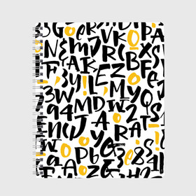 Тетрадь с принтом Letters bombing , 100% бумага | 48 листов, плотность листов — 60 г/м2, плотность картонной обложки — 250 г/м2. Листы скреплены сбоку удобной пружинной спиралью. Уголки страниц и обложки скругленные. Цвет линий — светло-серый
 | alphabet | fonts | latin alphabet | lettering | letters | number | numbers | pattern | typography | алфавит | буквы | латиница | леттеринг | надписи | паттерн | типографика | цифры | число | шрифты