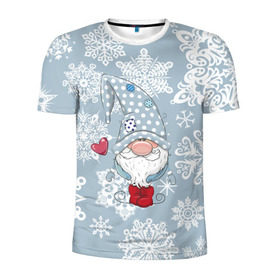 Мужская футболка 3D спортивная с принтом Милый гномик , 100% полиэстер с улучшенными характеристиками | приталенный силуэт, круглая горловина, широкие плечи, сужается к линии бедра | happy new year | волшебство | гном | гномик | новый год | снег | снежинки