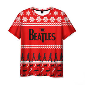 Мужская футболка 3D с принтом Праздничный The Beatles , 100% полиэфир | прямой крой, круглый вырез горловины, длина до линии бедер | Тематика изображения на принте: beatles | the beatles | бител | битлз | битлс | битлы | группа | джон леннон | джордж харрисон | жуки | знак | красный | ливерпульская четвёрка | мерсибит | надпись | новогодний | новый год | пол маккартни | поп