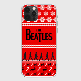 Чехол для iPhone 12 Pro с принтом Праздничный The Beatles , силикон | область печати: задняя сторона чехла, без боковых панелей | beatles | the beatles | бител | битлз | битлс | битлы | группа | джон леннон | джордж харрисон | жуки | знак | красный | ливерпульская четвёрка | мерсибит | надпись | новогодний | новый год | пол маккартни | поп