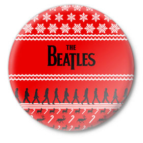 Значок с принтом Праздничный The Beatles ,  металл | круглая форма, металлическая застежка в виде булавки | Тематика изображения на принте: beatles | the beatles | бител | битлз | битлс | битлы | группа | джон леннон | джордж харрисон | жуки | знак | красный | ливерпульская четвёрка | мерсибит | надпись | новогодний | новый год | пол маккартни | поп