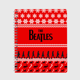 Тетрадь с принтом Праздничный The Beatles , 100% бумага | 48 листов, плотность листов — 60 г/м2, плотность картонной обложки — 250 г/м2. Листы скреплены сбоку удобной пружинной спиралью. Уголки страниц и обложки скругленные. Цвет линий — светло-серый
 | beatles | the beatles | бител | битлз | битлс | битлы | группа | джон леннон | джордж харрисон | жуки | знак | красный | ливерпульская четвёрка | мерсибит | надпись | новогодний | новый год | пол маккартни | поп