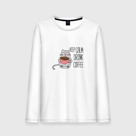 Мужской лонгслив хлопок с принтом Keep valm drink coffee , 100% хлопок |  | Тематика изображения на принте: 