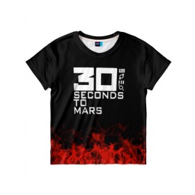 Детская футболка 3D с принтом 30 seconds to mars , 100% гипоаллергенный полиэфир | прямой крой, круглый вырез горловины, длина до линии бедер, чуть спущенное плечо, ткань немного тянется | 30 seconds to mars | band | metal | music | rock | атрибутика | группа | метал | музыка | рок