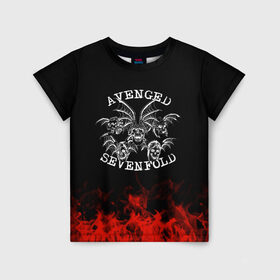 Детская футболка 3D с принтом Avenged Sevenfold , 100% гипоаллергенный полиэфир | прямой крой, круглый вырез горловины, длина до линии бедер, чуть спущенное плечо, ткань немного тянется | avenged sevenfold | band | metal | music | rock | атрибутика | группа | метал | музыка | рок