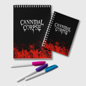 Блокнот с принтом Cannibal Corpse , 100% бумага | 48 листов, плотность листов — 60 г/м2, плотность картонной обложки — 250 г/м2. Листы скреплены удобной пружинной спиралью. Цвет линий — светло-серый
 | Тематика изображения на принте: band | cannibal corpse | metal | music | rock | атрибутика | группа | метал | музыка | рок