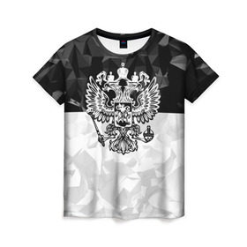 Женская футболка 3D с принтом RUSSIA - Black Collection , 100% полиэфир ( синтетическое хлопкоподобное полотно) | прямой крой, круглый вырез горловины, длина до линии бедер | russia | герб | двуглавый орел | патриот | россия