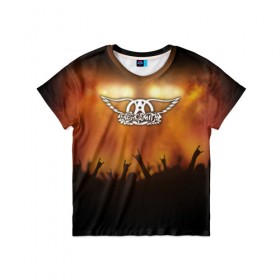 Детская футболка 3D с принтом Aerosmith , 100% гипоаллергенный полиэфир | прямой крой, круглый вырез горловины, длина до линии бедер, чуть спущенное плечо, ткань немного тянется | aerosmith | band | metal | music | rock | атрибутика | группа | метал | музыка | рок