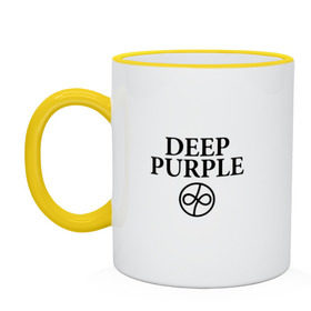 Кружка двухцветная с принтом Deep Purple , керамика | объем — 330 мл, диаметр — 80 мм. Цветная ручка и кайма сверху, в некоторых цветах — вся внутренняя часть | Тематика изображения на принте: 