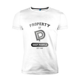 Мужская футболка премиум с принтом Property of Deep Purple , 92% хлопок, 8% лайкра | приталенный силуэт, круглый вырез ворота, длина до линии бедра, короткий рукав | 