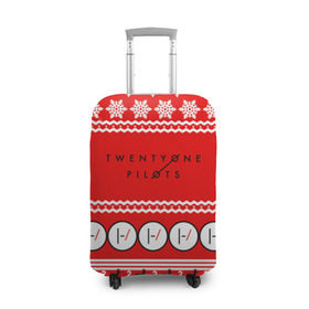 Чехол для чемодана 3D с принтом Праздничный Twenty One Pilots , 86% полиэфир, 14% спандекс | двустороннее нанесение принта, прорези для ручек и колес | 21 pilots | красный | новогодний | рождество | снежинки