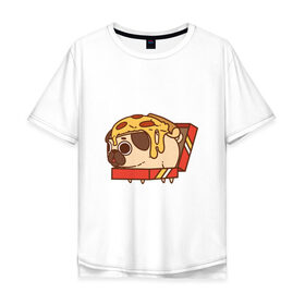 Мужская футболка хлопок Oversize с принтом мопс-пицца , 100% хлопок | свободный крой, круглый ворот, “спинка” длиннее передней части | pug | мопс