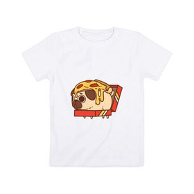 Детская футболка хлопок с принтом мопс-пицца , 100% хлопок | круглый вырез горловины, полуприлегающий силуэт, длина до линии бедер | pug | мопс