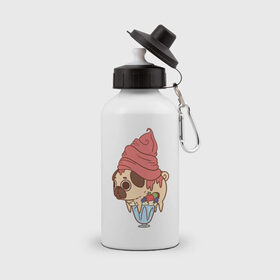 Бутылка спортивная с принтом мопс-мороженое , металл | емкость — 500 мл, в комплекте две пластиковые крышки и карабин для крепления | Тематика изображения на принте: 