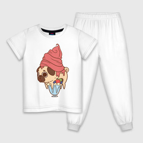 Детская пижама хлопок с принтом мопс-мороженое , 100% хлопок |  брюки и футболка прямого кроя, без карманов, на брюках мягкая резинка на поясе и по низу штанин
 | 