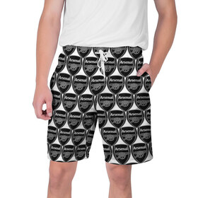 Мужские шорты 3D с принтом Arsenal Black&White ,  полиэстер 100% | прямой крой, два кармана без застежек по бокам. Мягкая трикотажная резинка на поясе, внутри которой широкие завязки. Длина чуть выше колен | Тематика изображения на принте: 