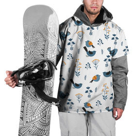 Накидка на куртку 3D с принтом Воробушки , 100% полиэстер |  | воробей | зяблик | минимализм | паттерн | птицы | цветы | чиж